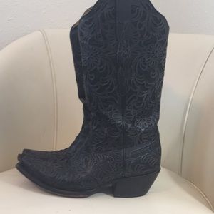 Corral Black Floral Embroidered Snip Toe Boots
